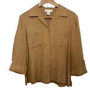 Vintage Anna and Frank 100% Silk Herringbone Cuff Sleeve Button Shirt Blouse Top